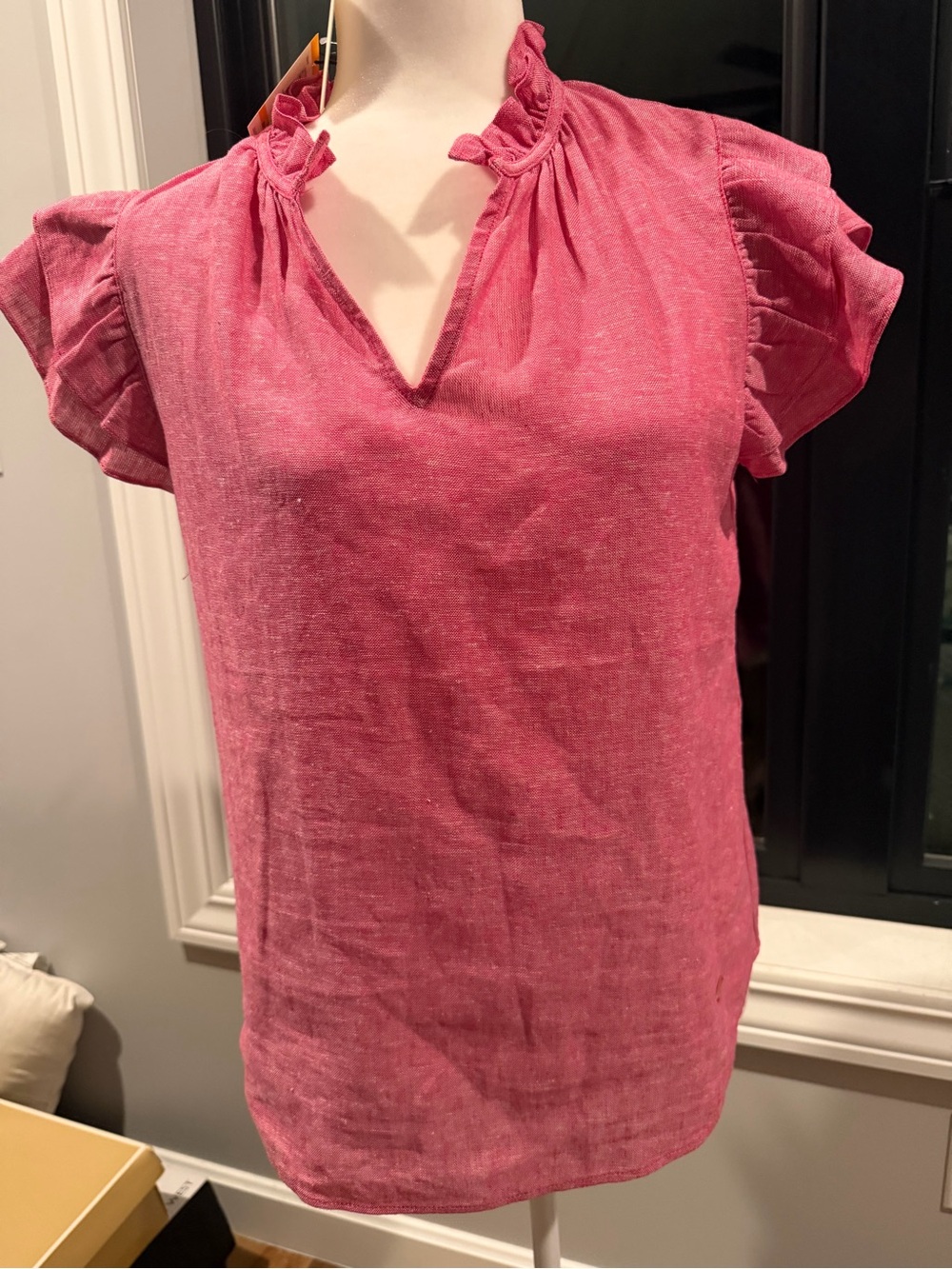 Anne Klein Raspberry Ruffle Sleeve V-Neck Blouse